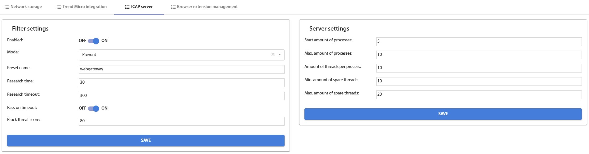 Fig. 4.9.1 - ICAP Settings Page