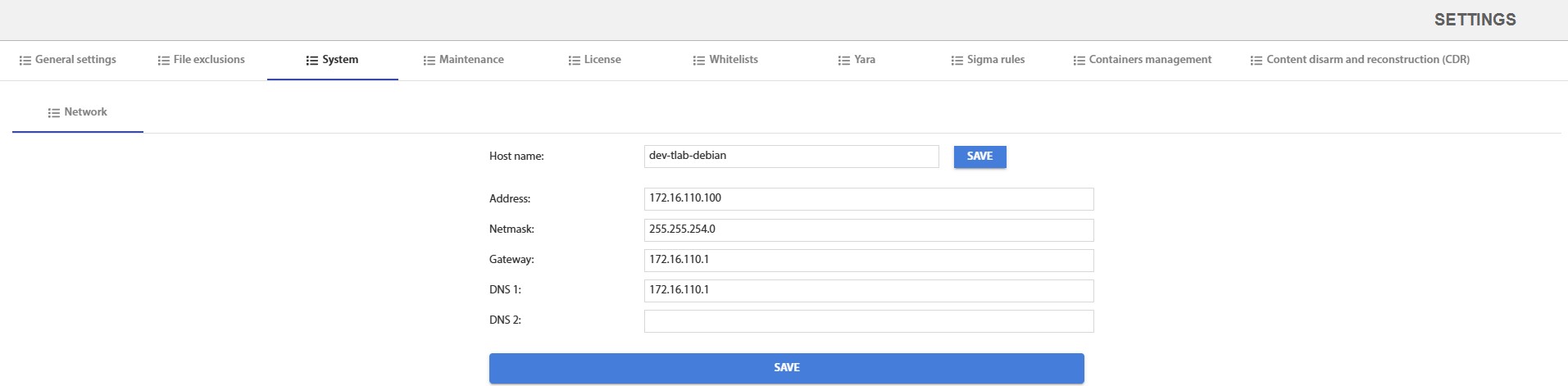 Fig. 4.2 - Network Settings Page