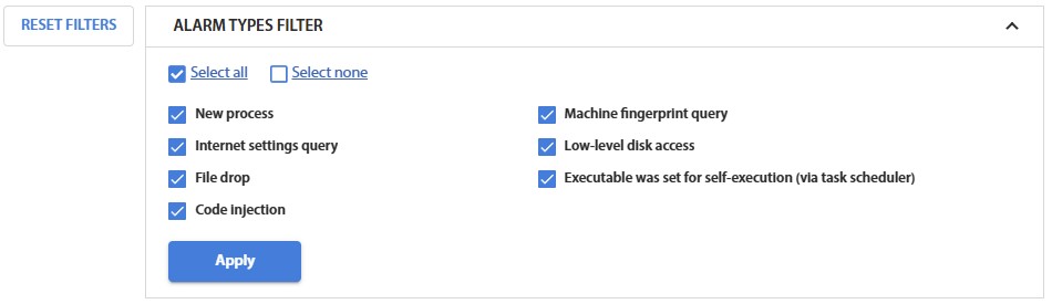 Fig. 17 – Filters for the List of Recorded Activities