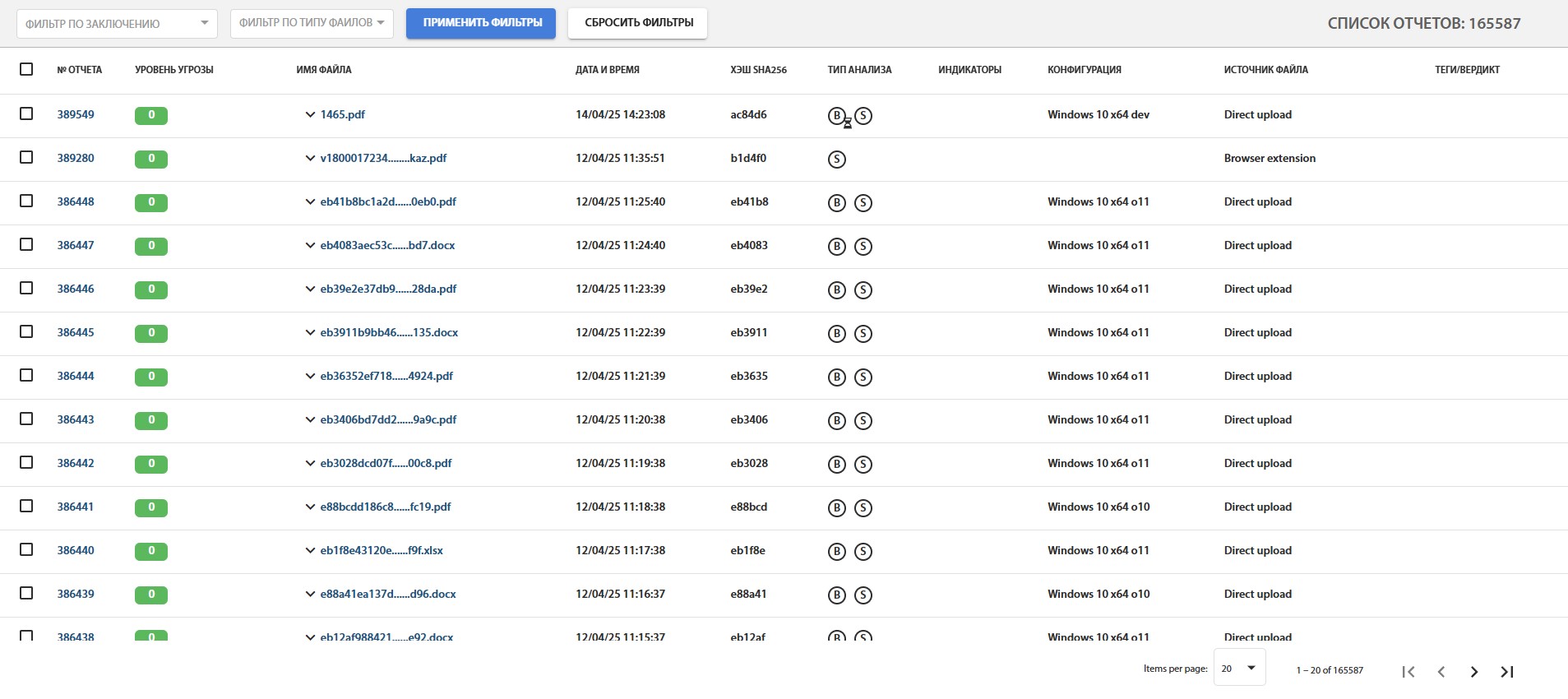 Рис. 9 – Список сформированных отчетов
